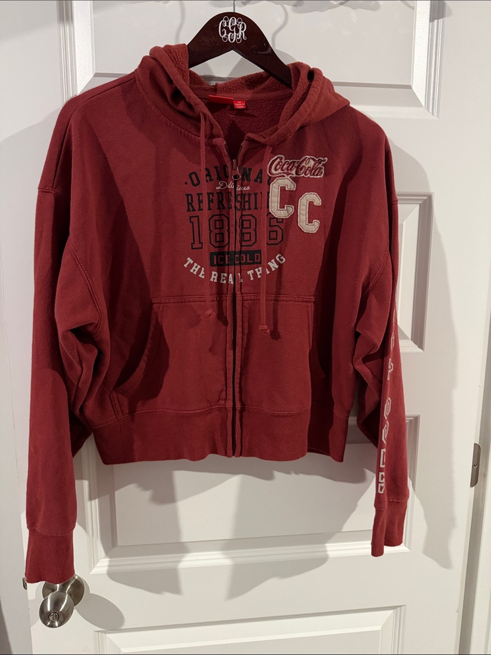 Coca Cola Women's Burgundy Red Full-Zip Hoodie with Embroidered Logo Medium
